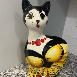 Turov Handpainted Ceramic Cat Signed 13” Tall